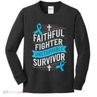Faithful Fighter Survivor Prostate Cancer Awareness Kids Long Sleeve Shirt thumb 0