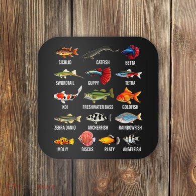 Freshwater Fish Species Chart Aquarium River Fish Guide Coaster