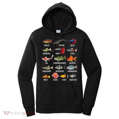 Freshwater Fish Species Chart Aquarium River Fish Guide Women's Hoodie
