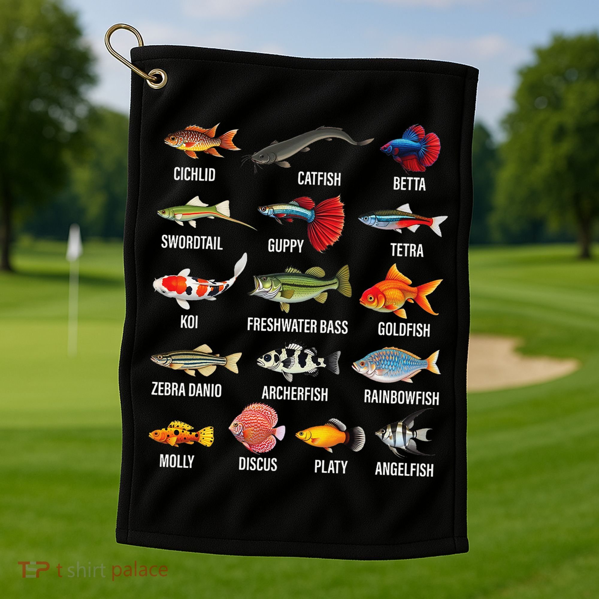 Freshwater Fish Species Chart Aquarium River Fish Guide Golf Towel