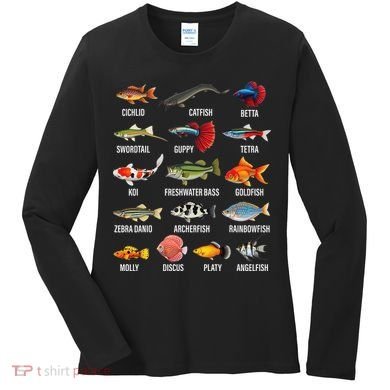Freshwater Fish Species Chart Aquarium River Fish Guide Women's Long Sleeve Shirt