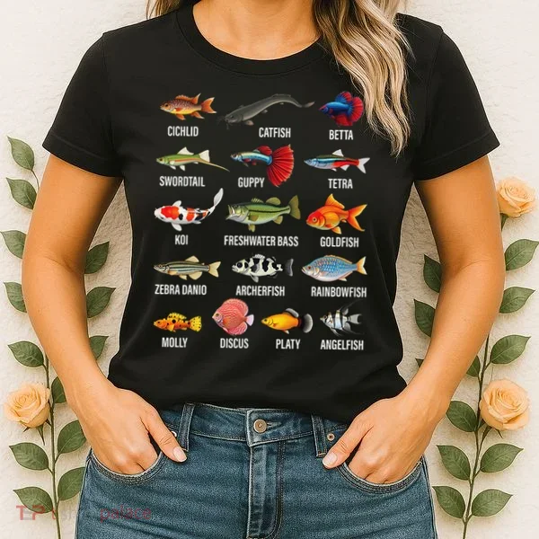 Freshwater Fish Species Chart Aquarium River Fish Guide Women's T-Shirt