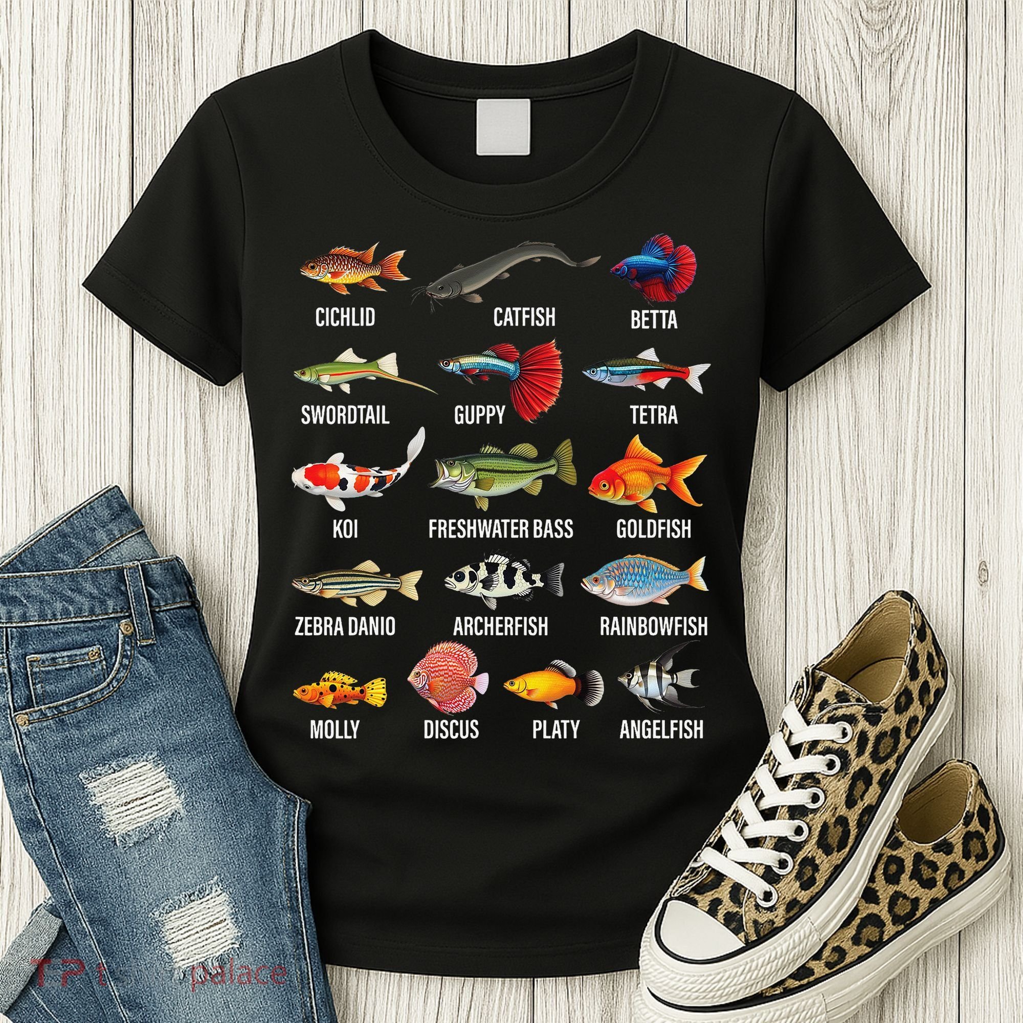 Freshwater Fish Species Chart Aquarium River Fish Guide Women's T-Shirt