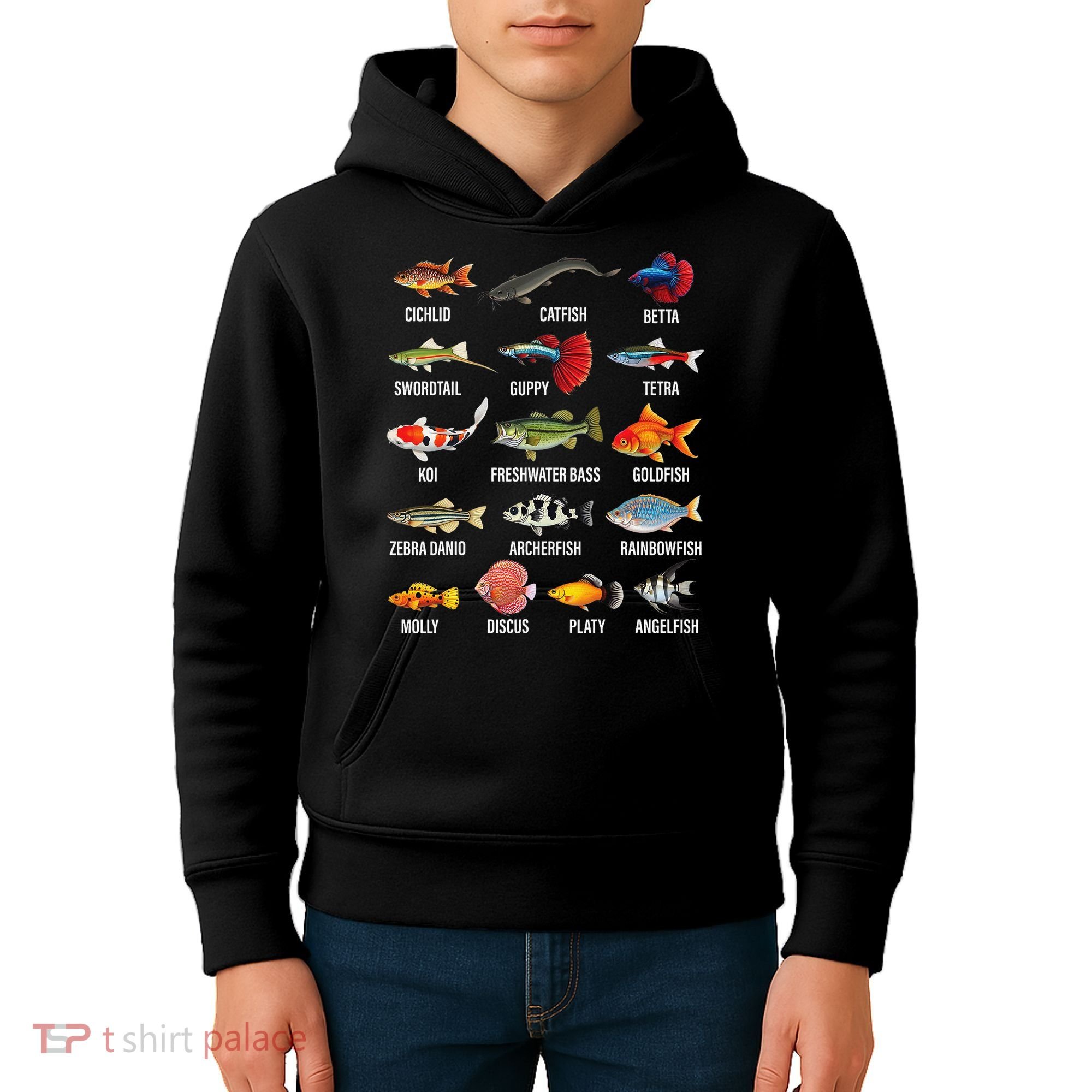 Freshwater Fish Species Chart Aquarium River Fish Guide Kids Hoodie