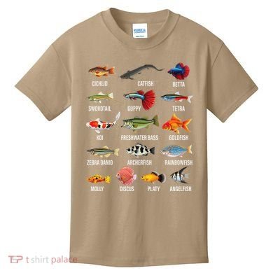Freshwater Fish Species Chart Aquarium River Fish Guide Kids T-Shirt