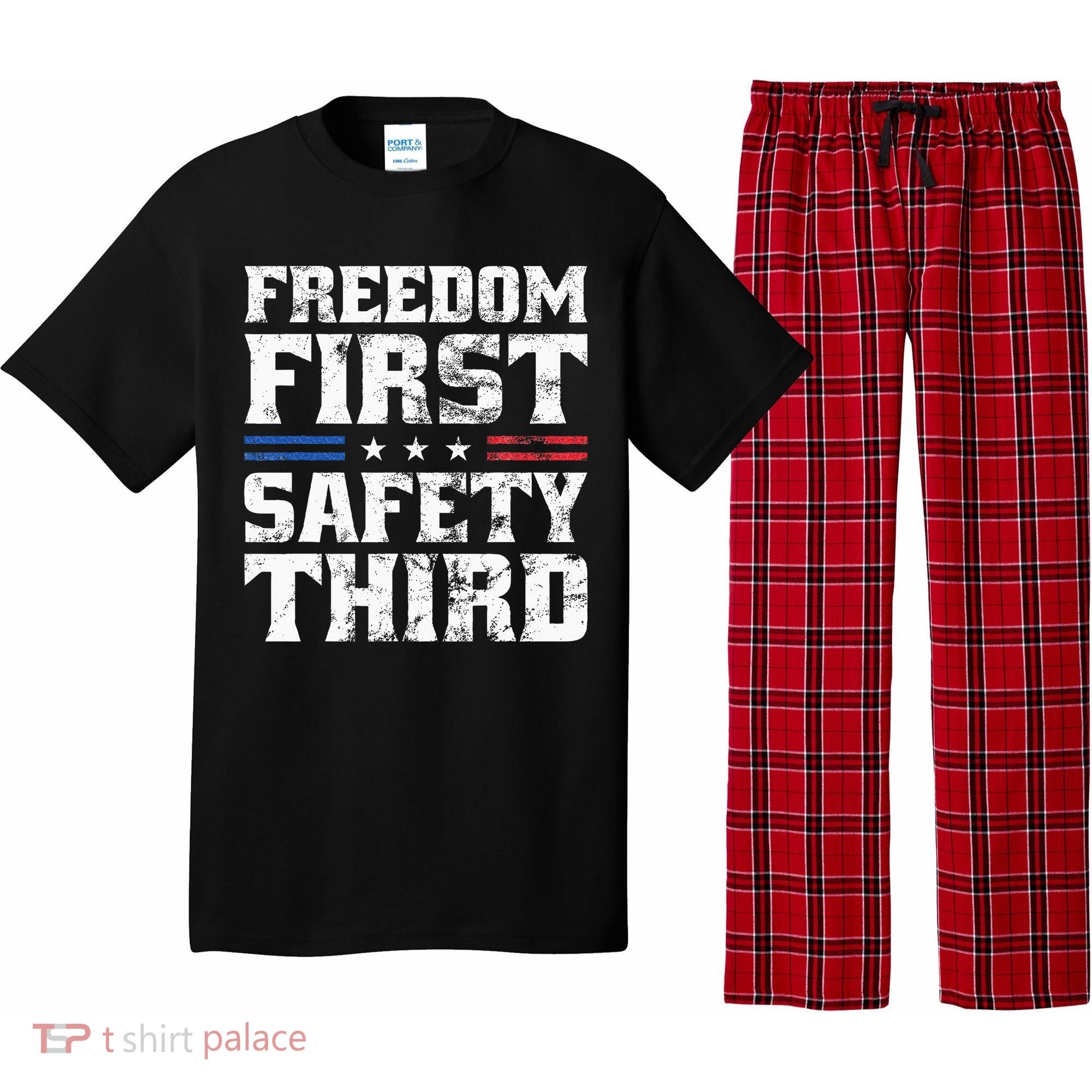 Freedom First Safety Third Fireworks 4th July Patriotic Men Pajama Set