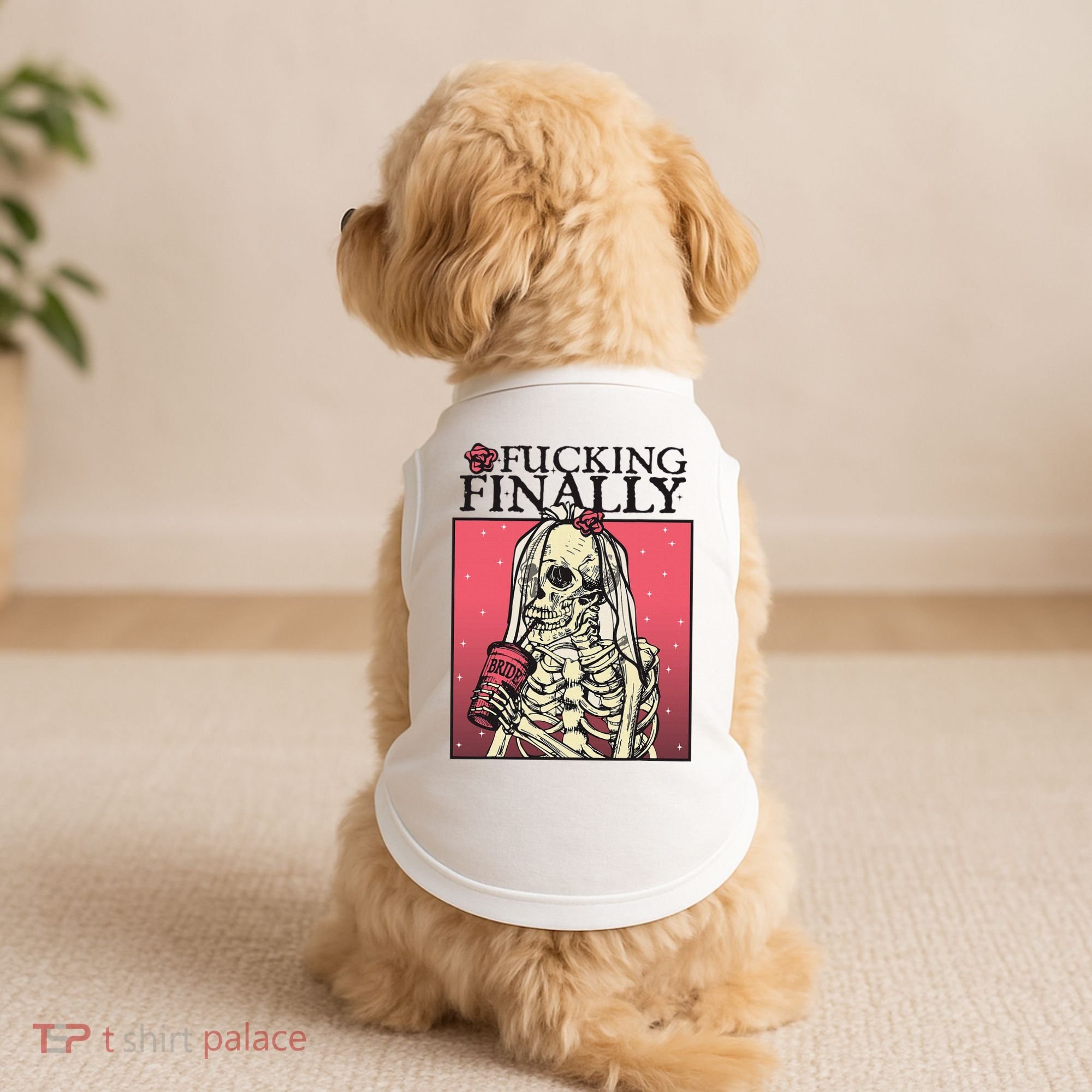 Fucking Finally Sugar Skull Bride Engagement Bride Squad Doggie Tank