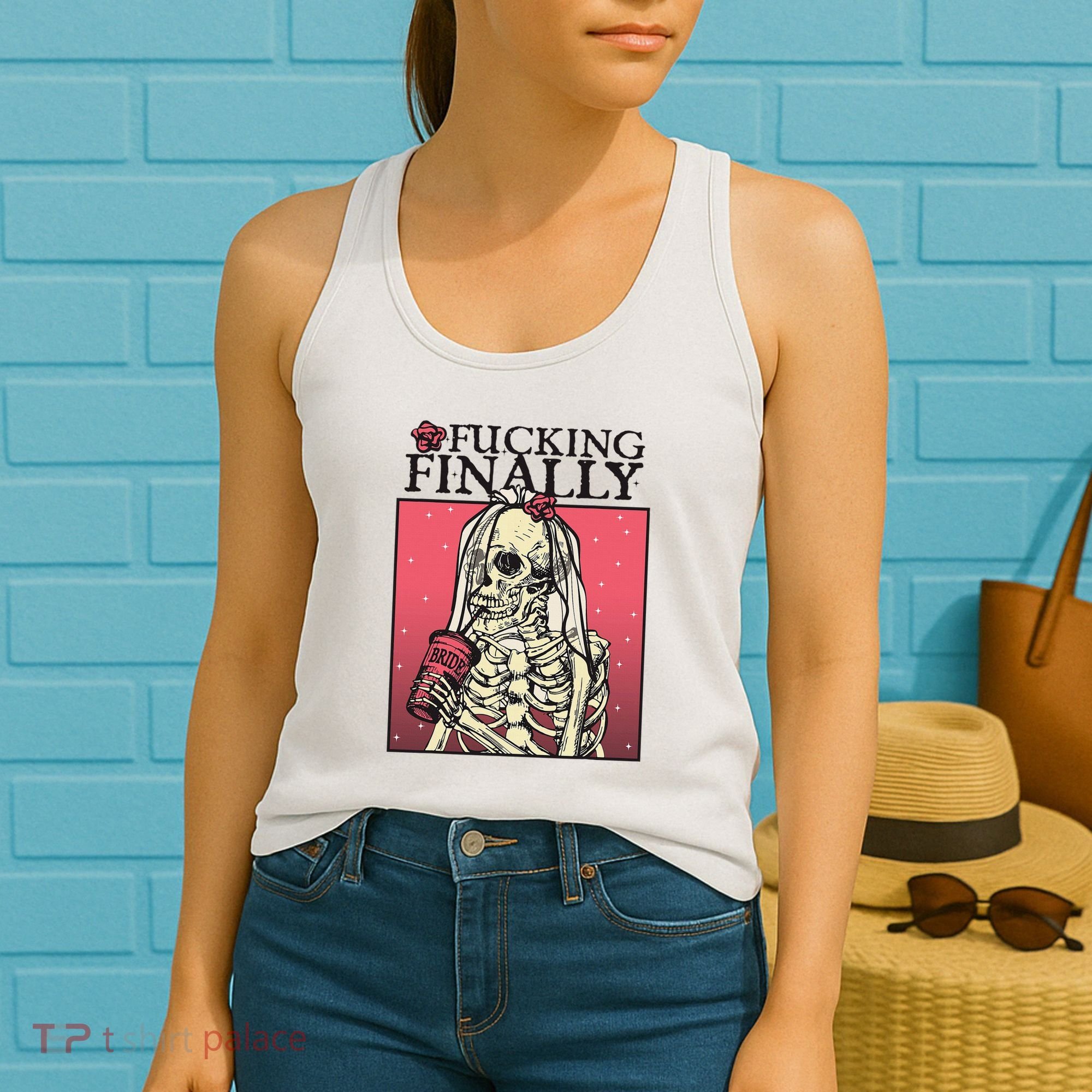 Fucking Finally Sugar Skull Bride Engagement Bride Squad Women's Tank Top