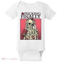Fucking Finally Sugar Skull Bride Engagement Bride Squad Baby Bodysuit thumb 0