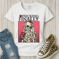 Fucking Finally Sugar Skull Bride Engagement Bride Squad Women's T-Shirt thumb 3