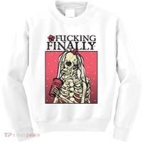 Fucking Finally Sugar Skull Bride Engagement Bride Squad Kids Sweatshirt thumb 0