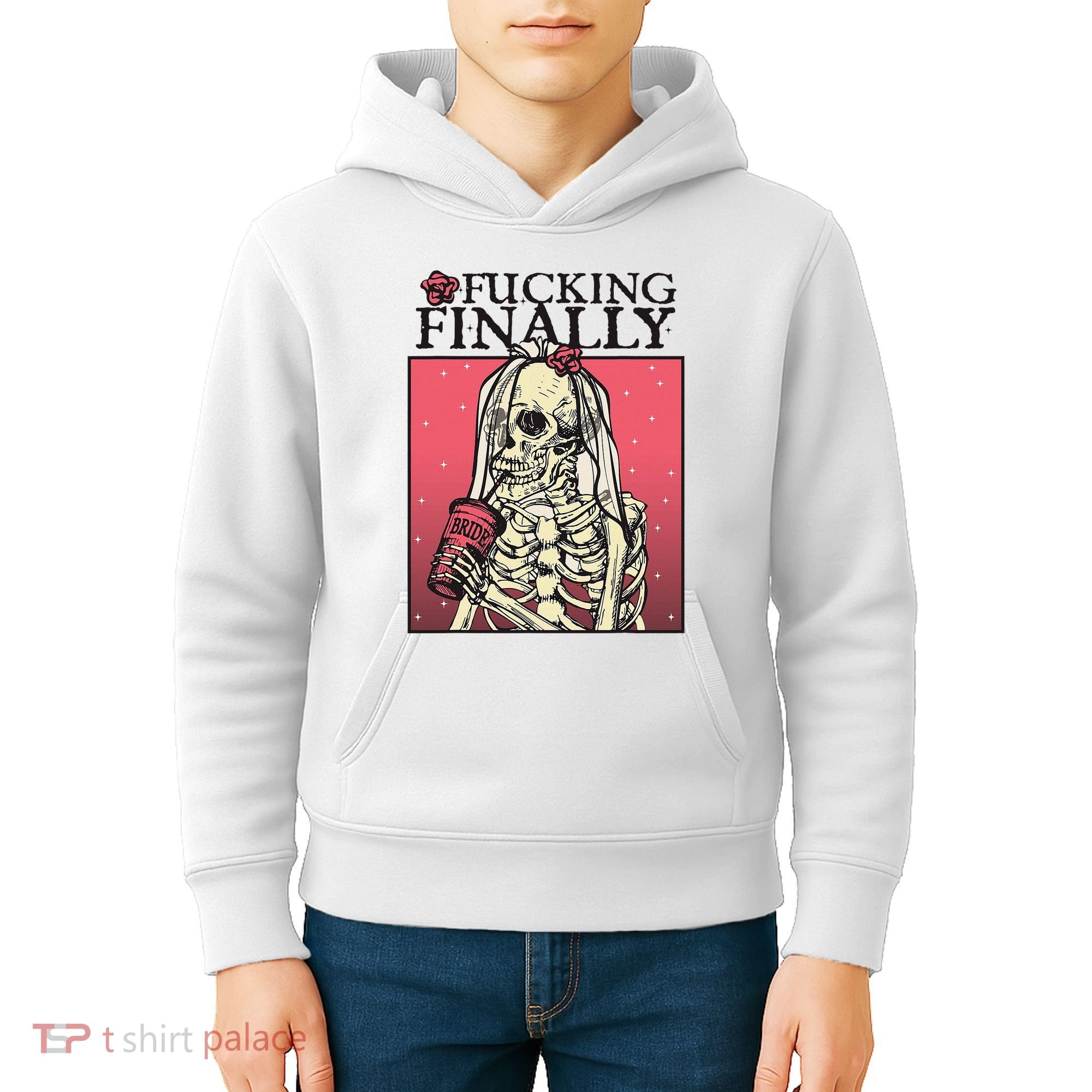 Fucking Finally Sugar Skull Bride Engagement Bride Squad Kids Hoodie