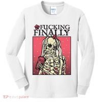 Fucking Finally Sugar Skull Bride Engagement Bride Squad Kids Long Sleeve Shirt thumb 0