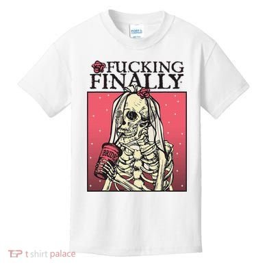 Fucking Finally Sugar Skull Bride Engagement Bride Squad Kids T-Shirt