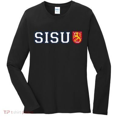 Finland Finnish Sisu Flag Crest Women's Long Sleeve Shirt