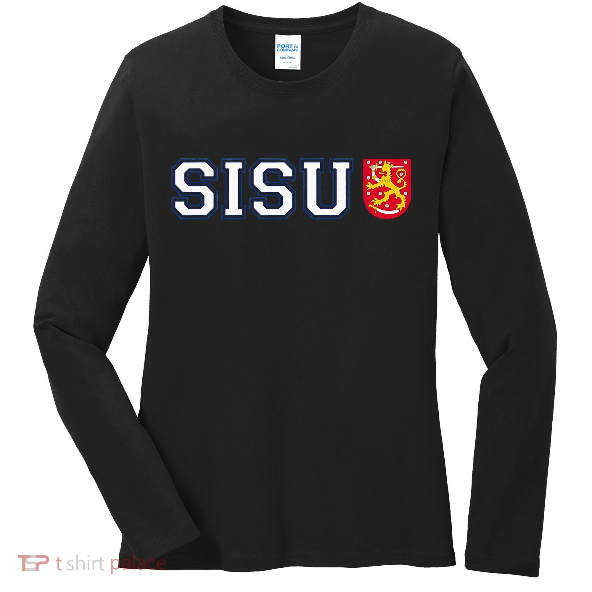 Finland Finnish Sisu Flag Crest Women's Long Sleeve Shirt
