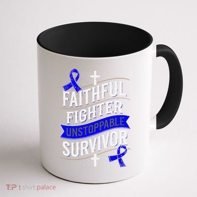 Faithful Fighter Survivor Juvenile Arthritis Awareness Coffee Mug back