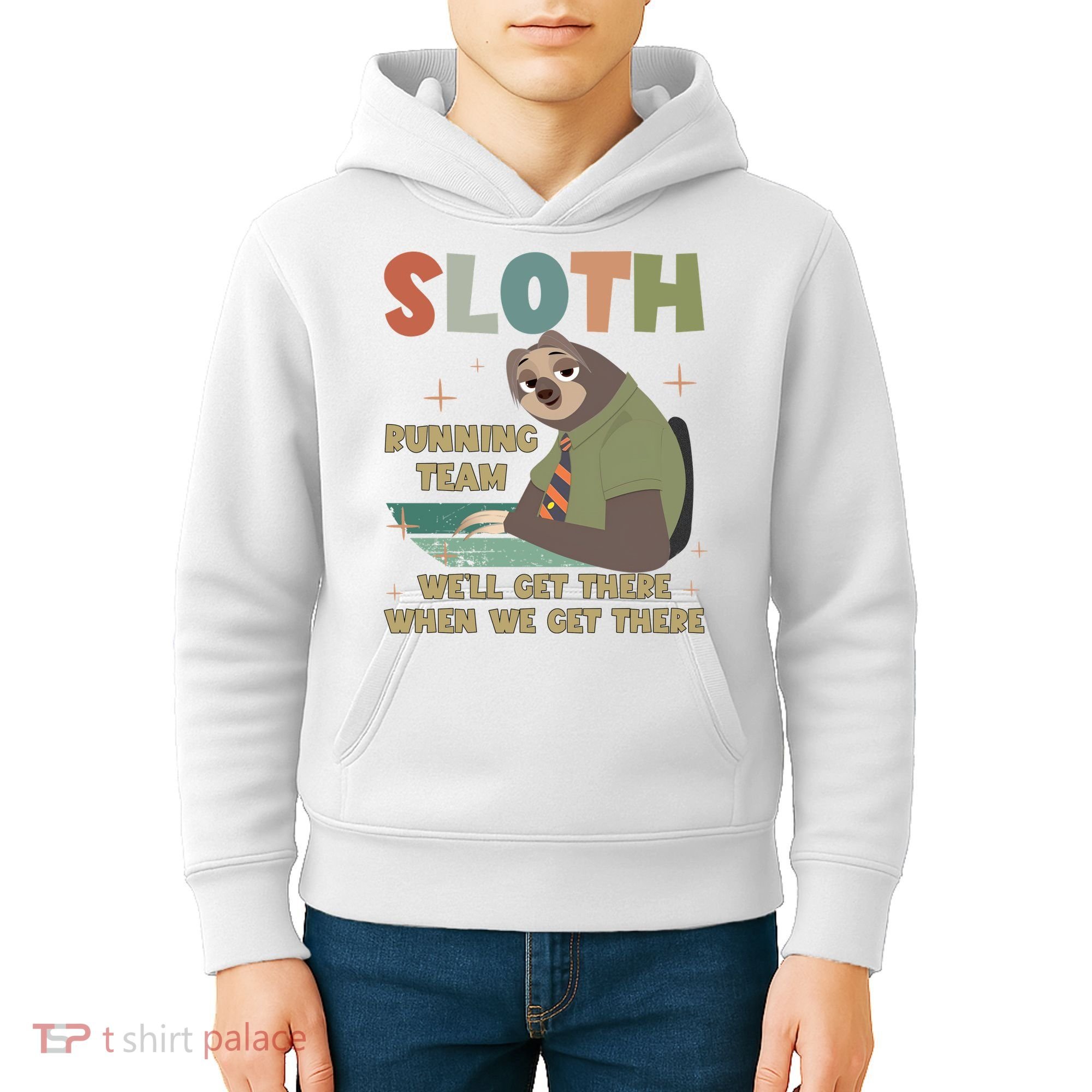 Funny Flash Sloth Running Team We’Ll Get There Sloth Kids Hoodie