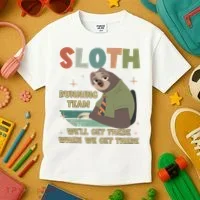 Funny Flash Sloth Running Team We’Ll Get There Sloth Kids T-Shirt thumb 3