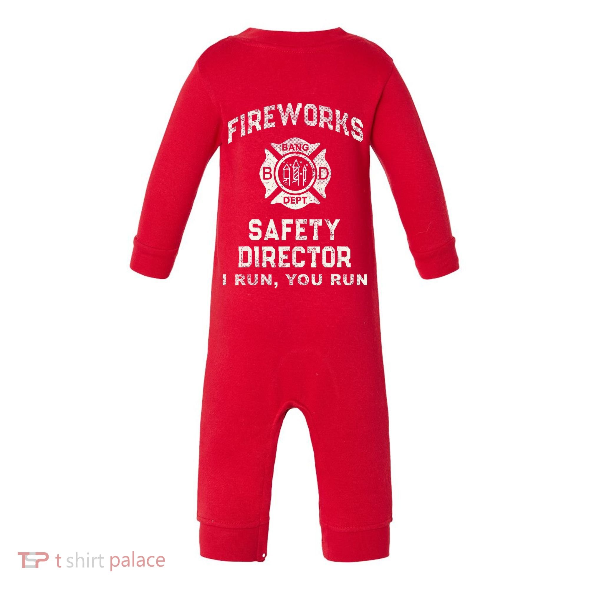 Funny FIREWORKS SAFETY DIRECTOR Firefighter America Red Infant Fleece One Piece