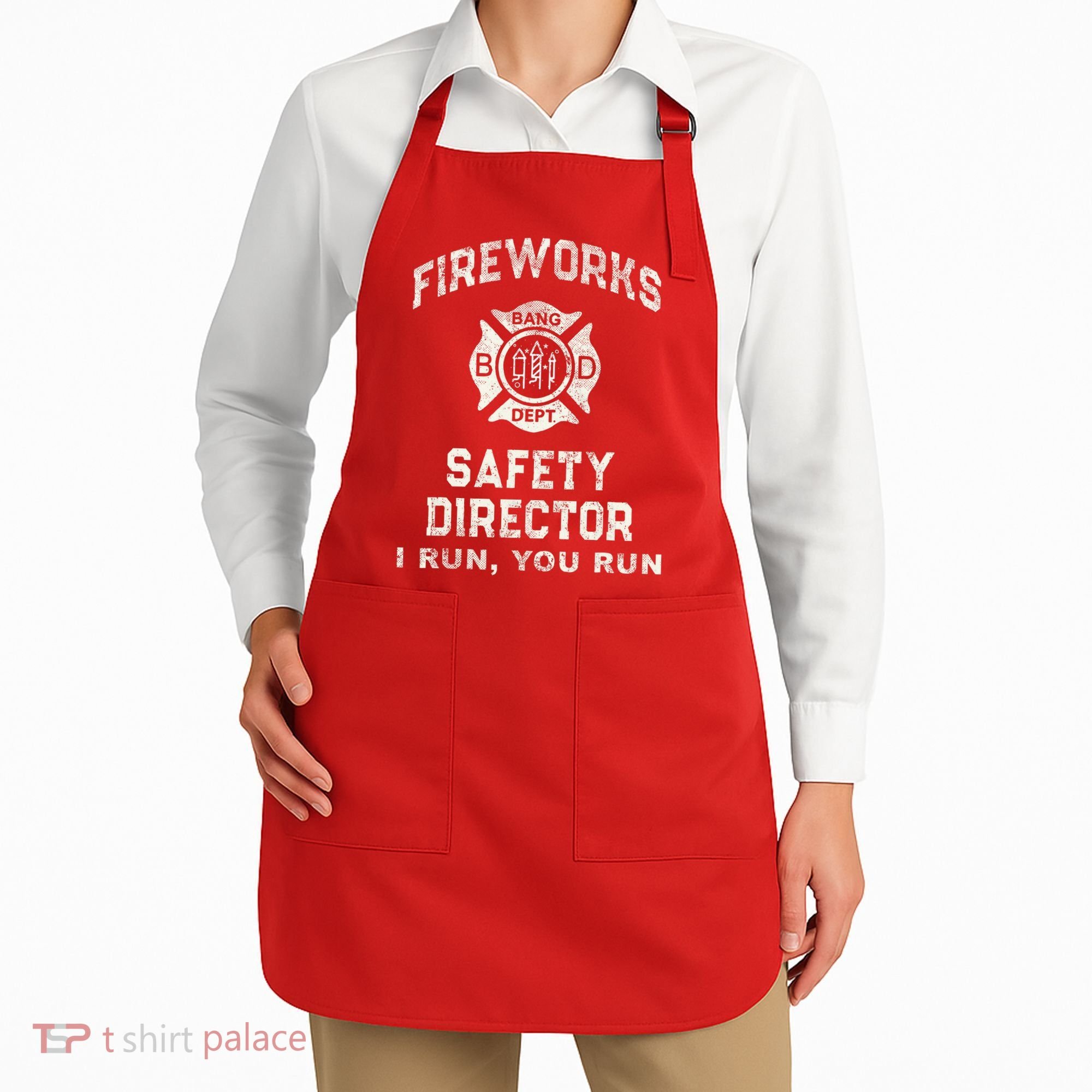 Funny FIREWORKS SAFETY DIRECTOR Firefighter America Red Apron
