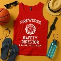 Funny FIREWORKS SAFETY DIRECTOR Firefighter America Red Tank Top thumb 4