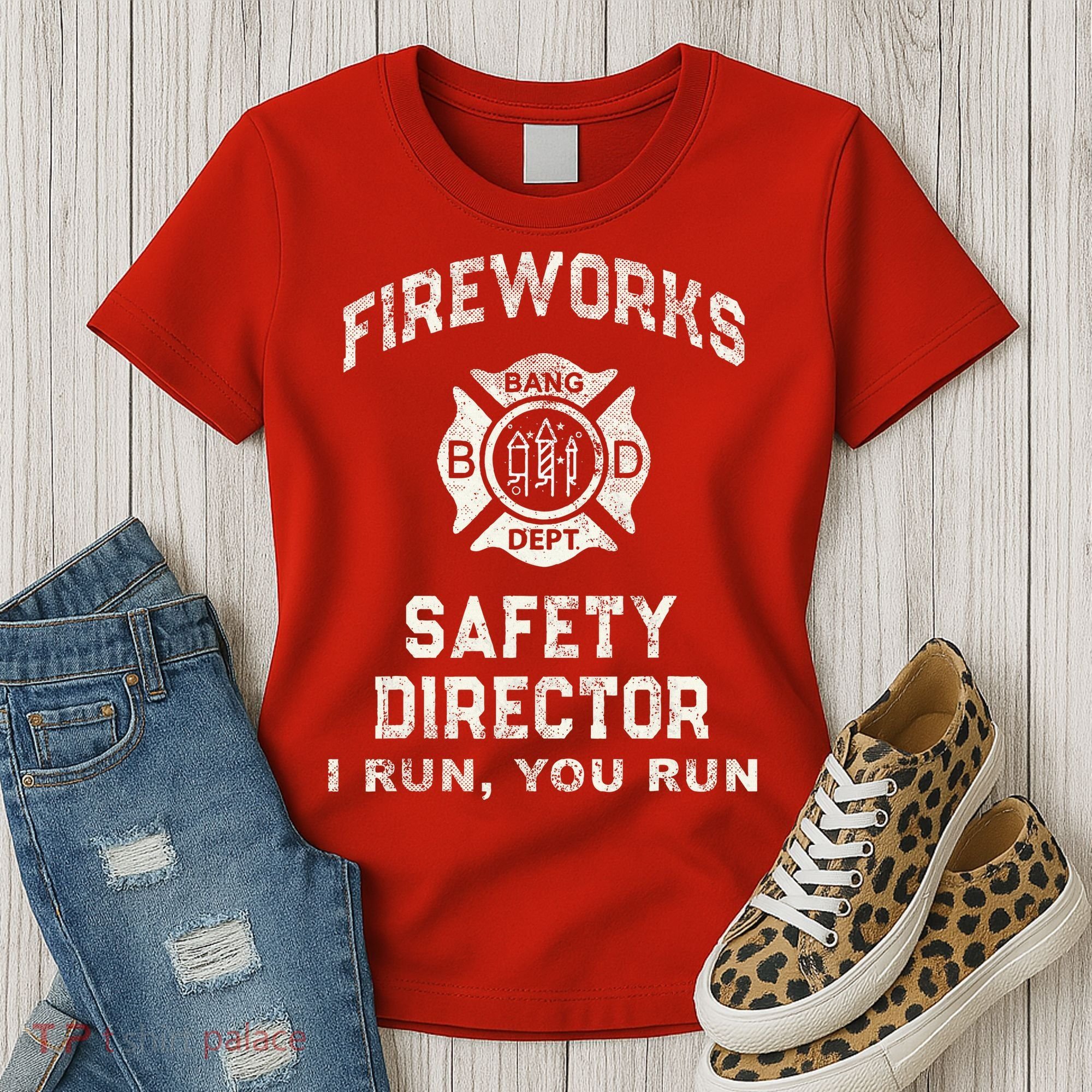 Funny FIREWORKS SAFETY DIRECTOR Firefighter America Red Women's T-Shirt