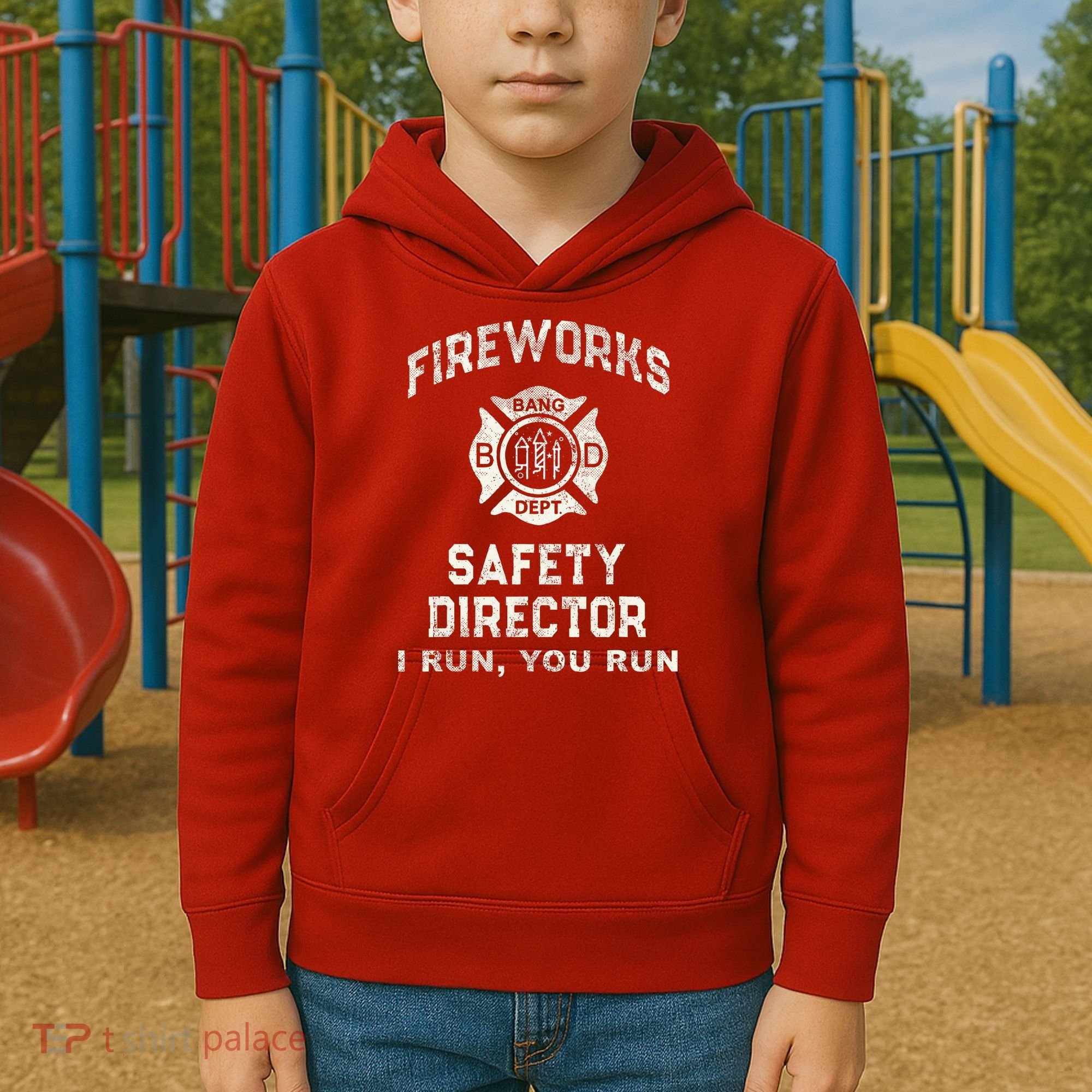 Funny FIREWORKS SAFETY DIRECTOR Firefighter America Red Kids Hoodie