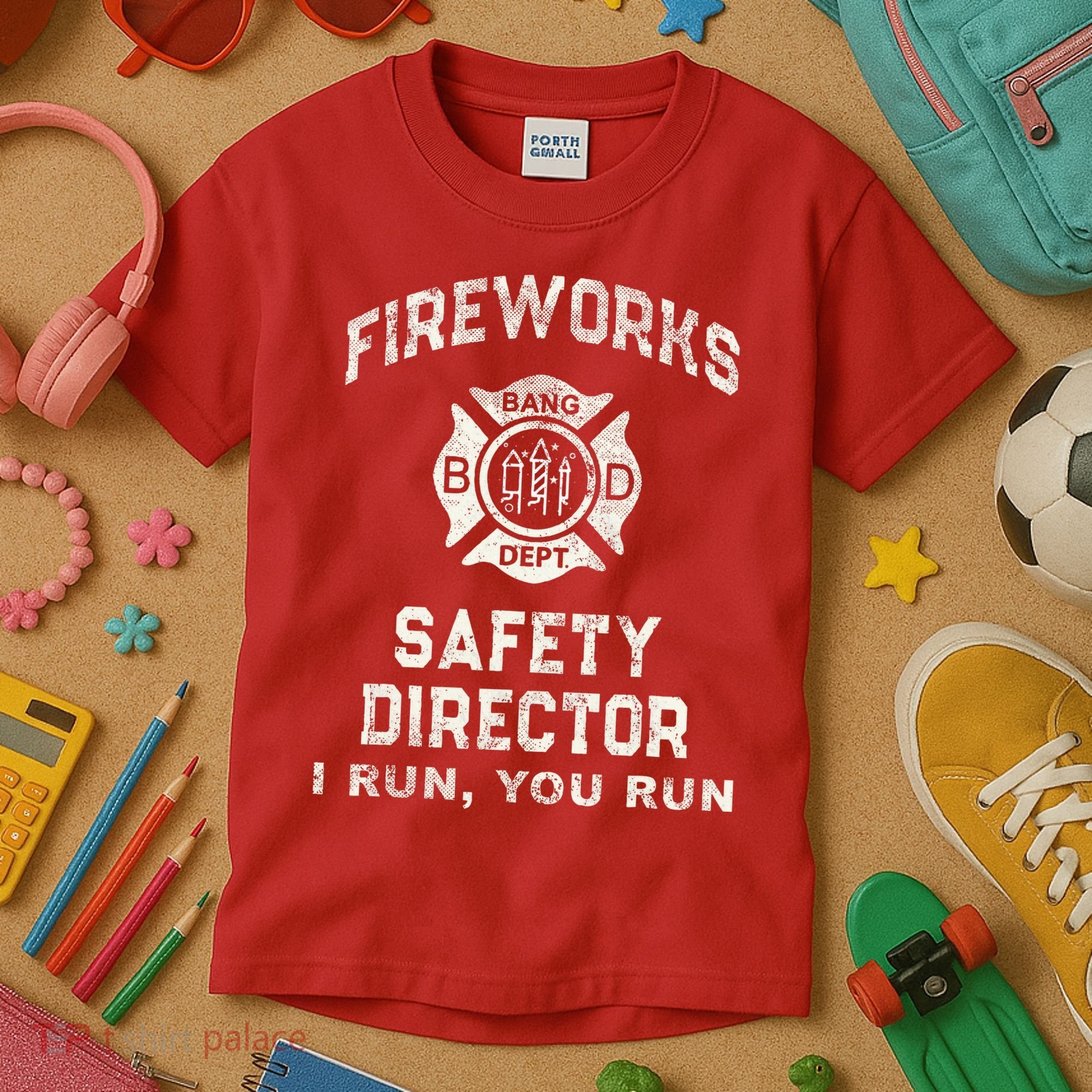 Funny FIREWORKS SAFETY DIRECTOR Firefighter America Red Kids T-Shirt