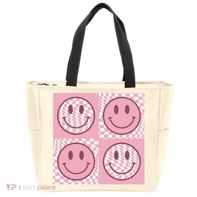 Funny Face Shirt Checkered Pattern Smile Face Meme Trendy Tote Bag