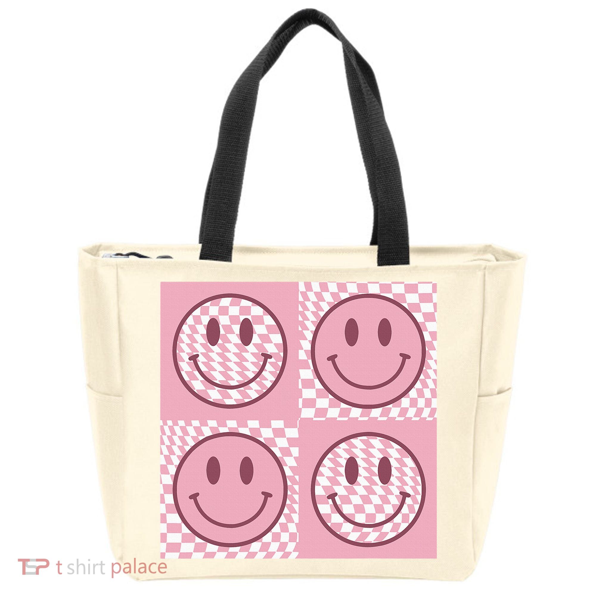 Funny Face Shirt Checkered Pattern Smile Face Meme Trendy Tote Bag