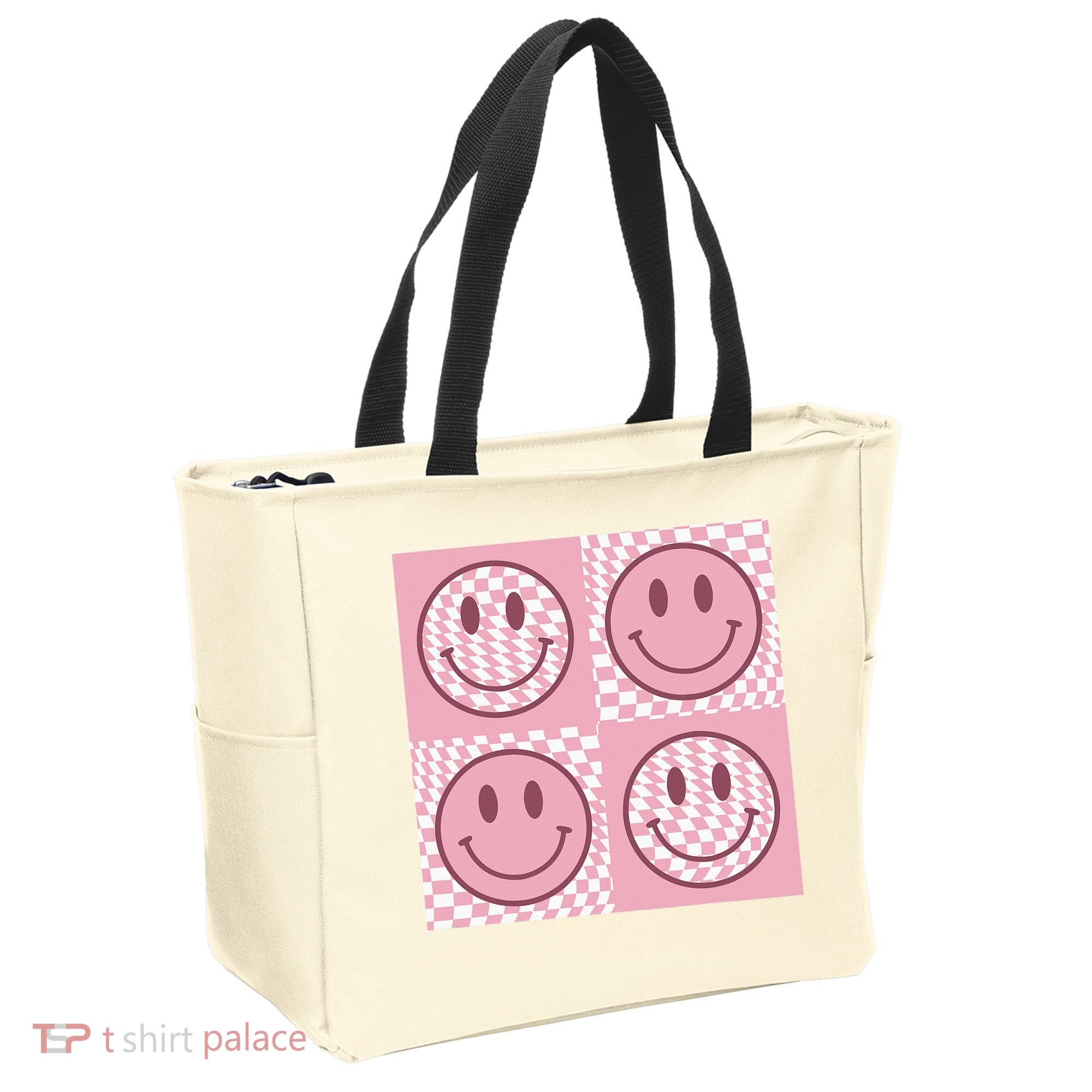 Funny Face Shirt Checkered Pattern Smile Face Meme Trendy Tote Bag