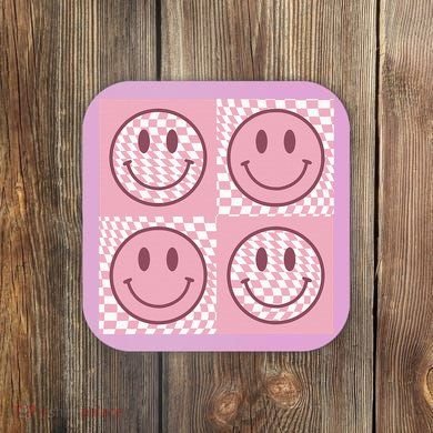 Funny Face Shirt Checkered Pattern Smile Face Meme Trendy Coaster