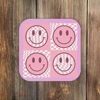 Funny Face Shirt Checkered Pattern Smile Face Meme Trendy Coaster thumb 0