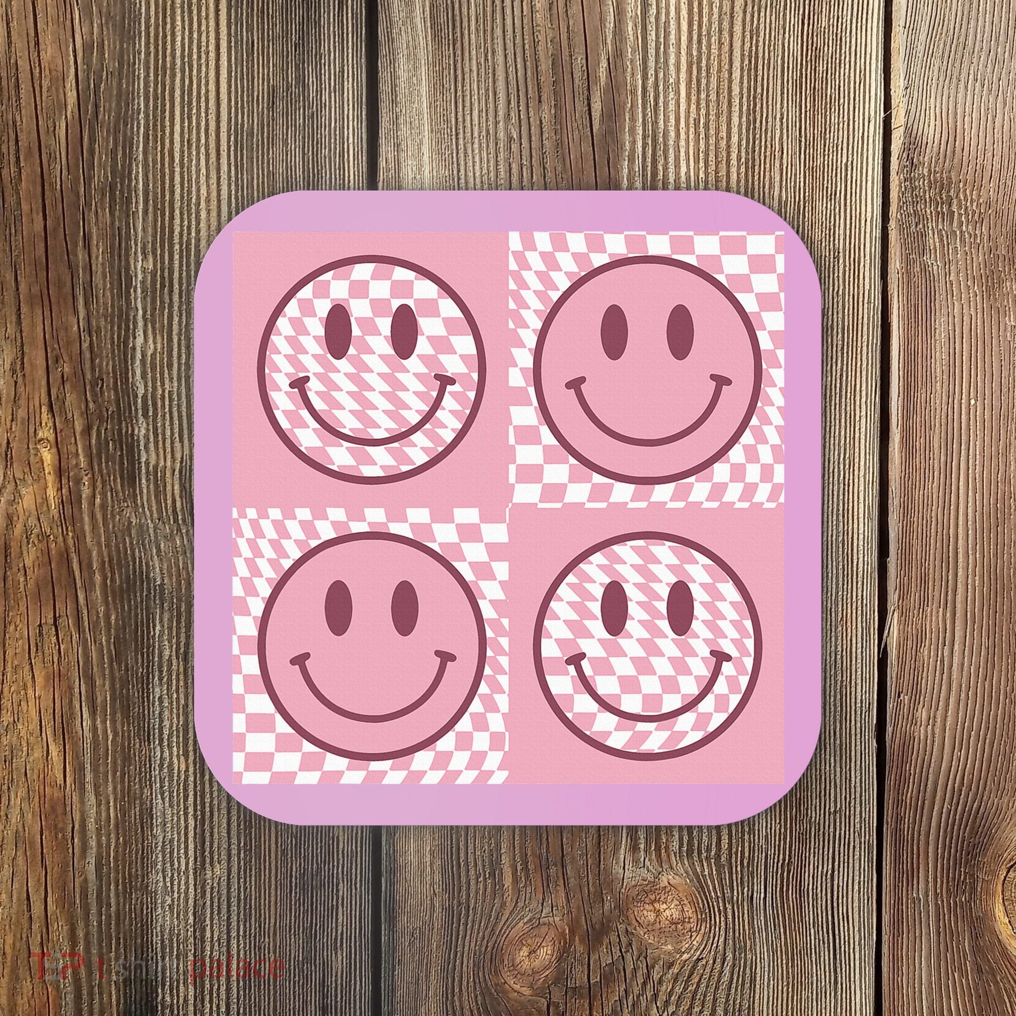Funny Face Shirt Checkered Pattern Smile Face Meme Trendy Coaster