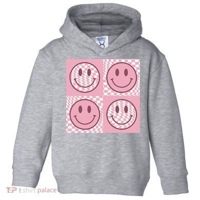 Funny Face Shirt Checkered Pattern Smile Face Meme Trendy Toddler Hoodie