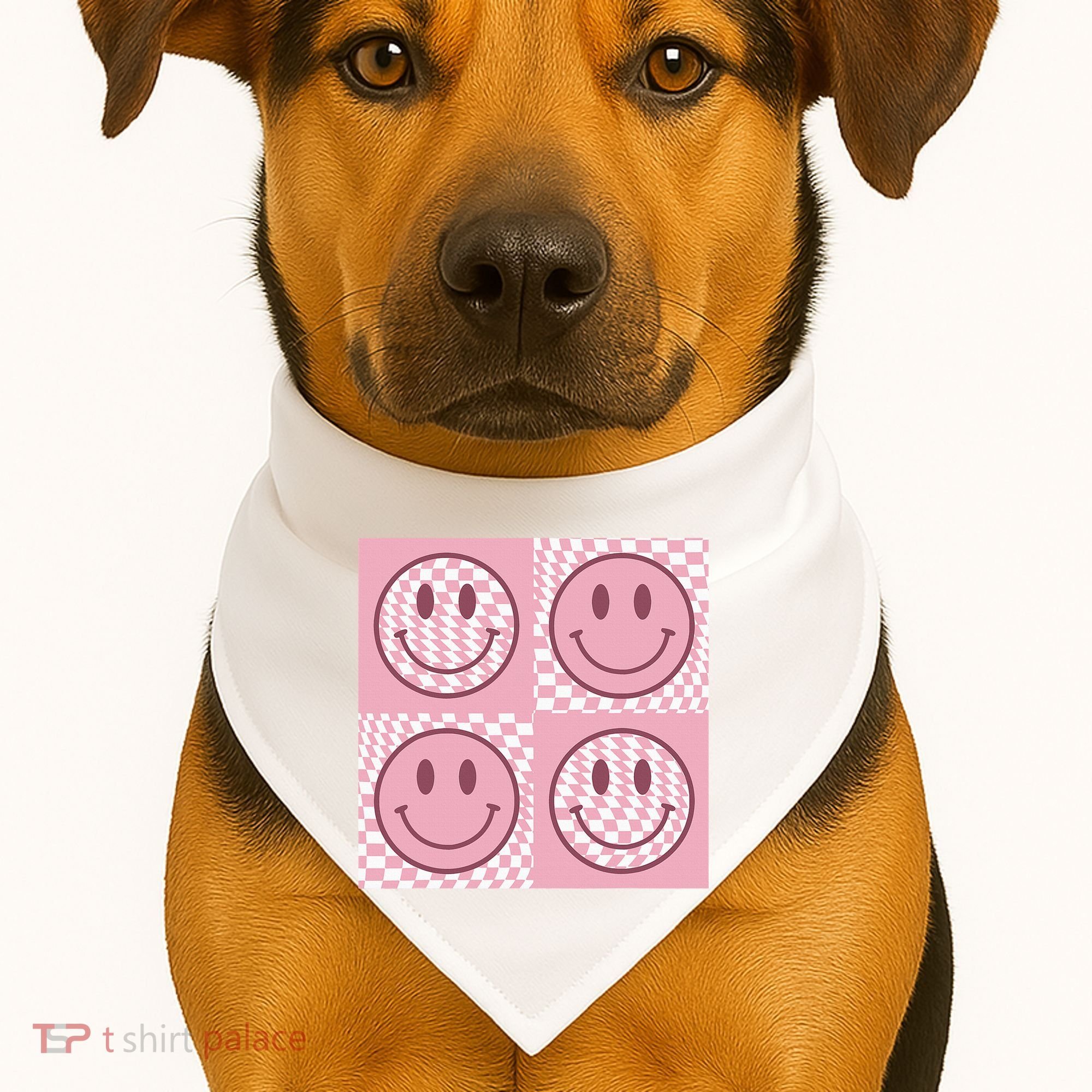 Funny Face Shirt Checkered Pattern Smile Face Meme Trendy USA-Made Doggie Bandana