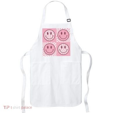 Funny Face Shirt Checkered Pattern Smile Face Meme Trendy Apron