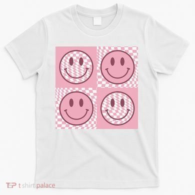 Funny Face Shirt Checkered Pattern Smile Face Meme Trendy T-Shirt