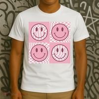 Funny Face Shirt Checkered Pattern Smile Face Meme Trendy T-Shirt thumb 3