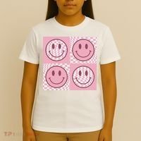 Funny Face Shirt Checkered Pattern Smile Face Meme Trendy T-Shirt thumb 4