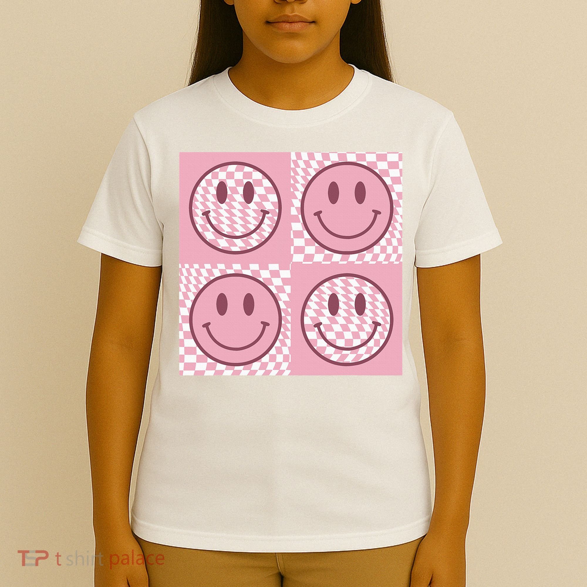 Funny Face Shirt Checkered Pattern Smile Face Meme Trendy T-Shirt