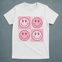 Funny Face Shirt Checkered Pattern Smile Face Meme Trendy T-Shirt thumb 5