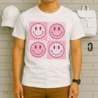 Funny Face Shirt Checkered Pattern Smile Face Meme Trendy T-Shirt thumb 6