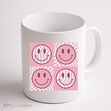 Funny Face Shirt Checkered Pattern Smile Face Meme Trendy Coffee Mug back