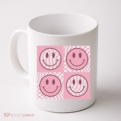 Funny Face Shirt Checkered Pattern Smile Face Meme Trendy Coffee Mug