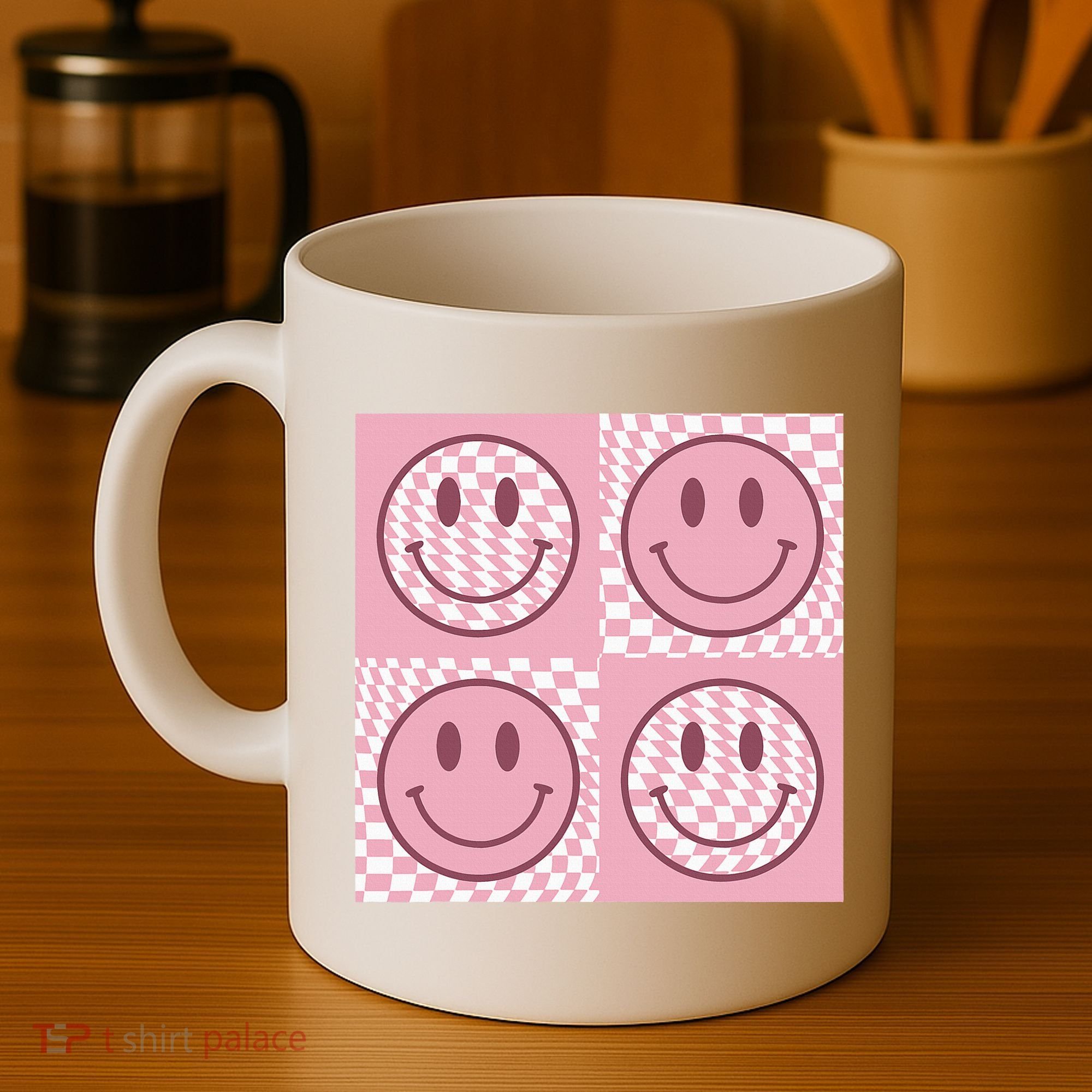 Funny Face Shirt Checkered Pattern Smile Face Meme Trendy Coffee Mug