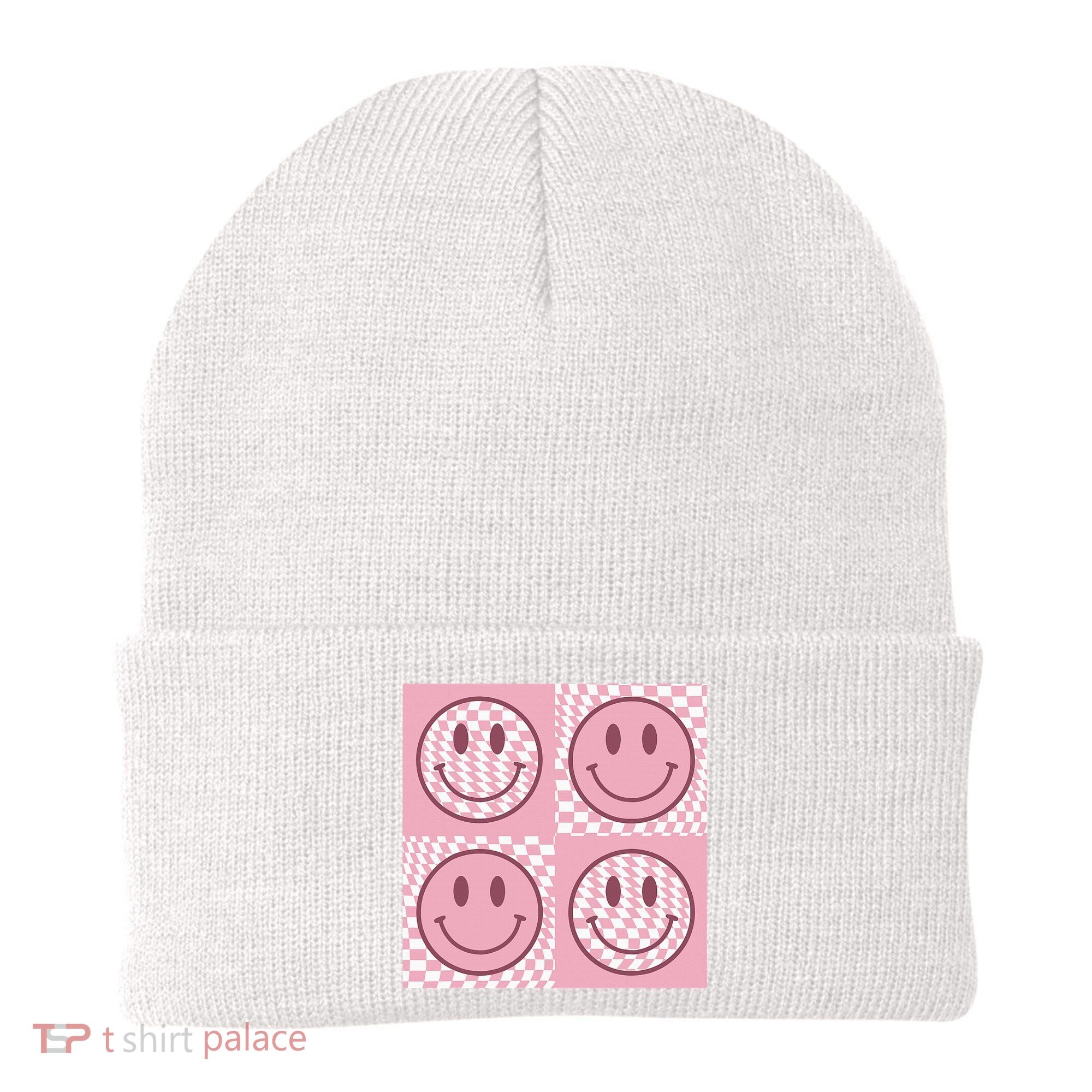 Funny Face Shirt Checkered Pattern Smile Face Meme Trendy Beanie