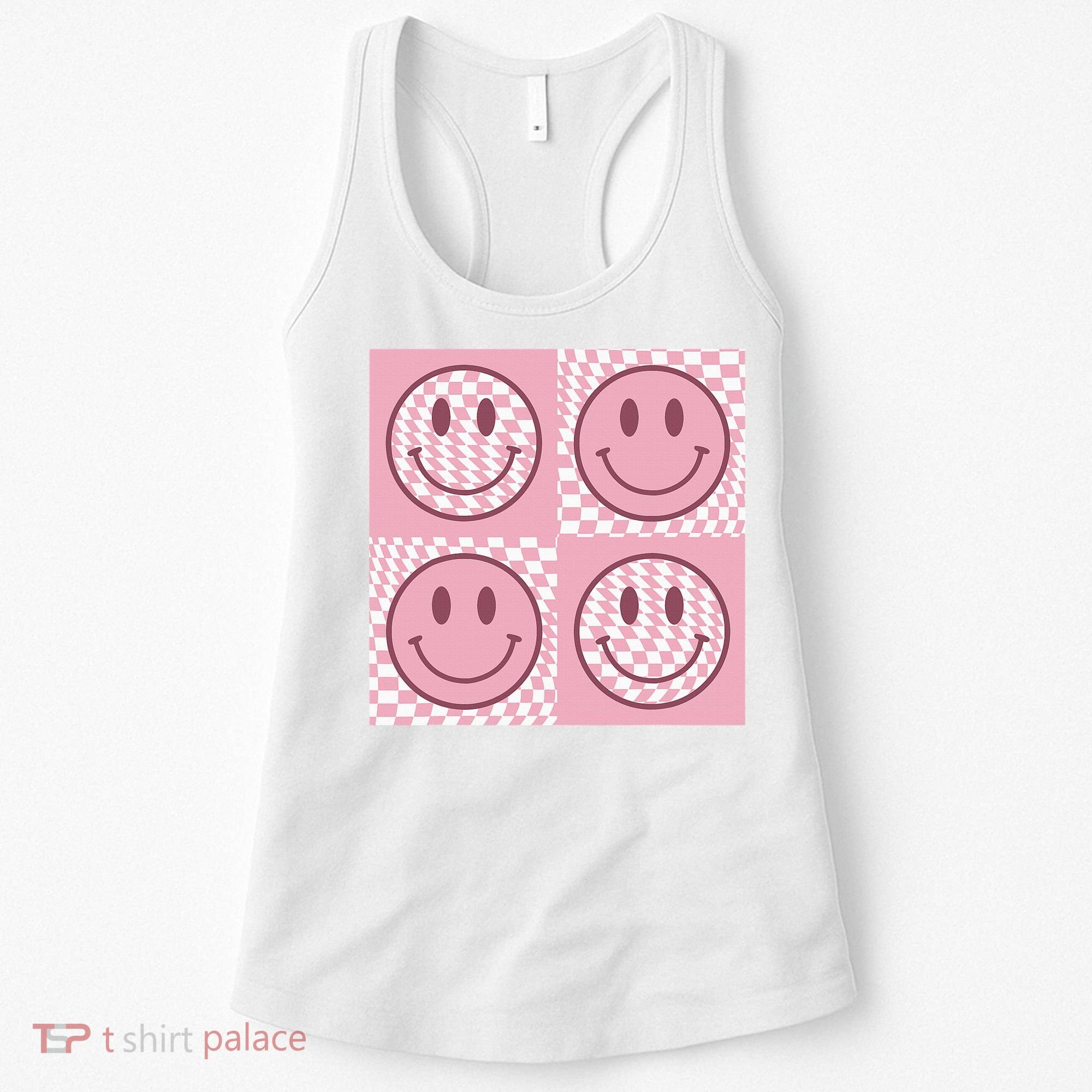 Funny Face Shirt Checkered Pattern Smile Face Meme Trendy Women's Tank Top