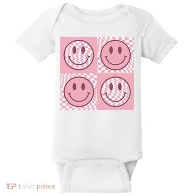 Funny Face Shirt Checkered Pattern Smile Face Meme Trendy Baby Bodysuit